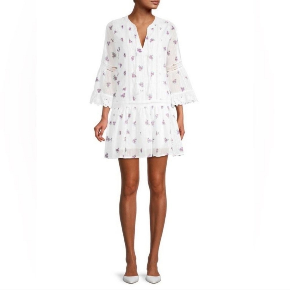 Allison New York White&Purple Embroidered Drop-Waist Mini Dress Size M Feminine - Picture 2 of 16